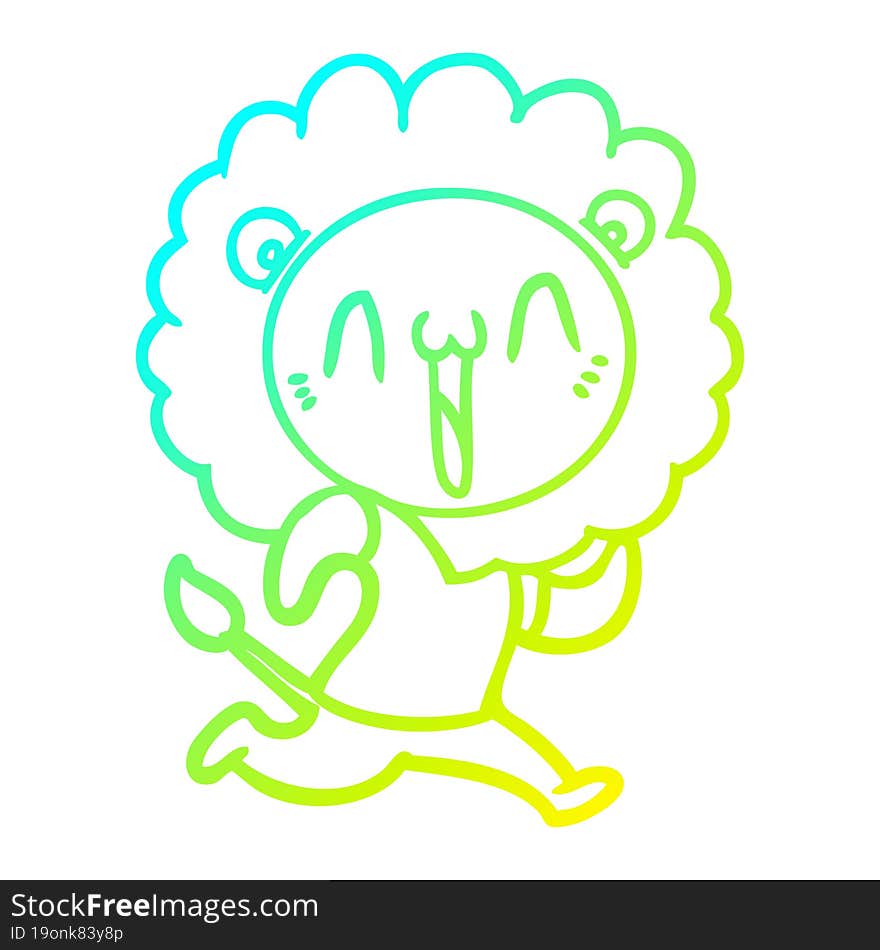 cold gradient line drawing happy cartoon lion