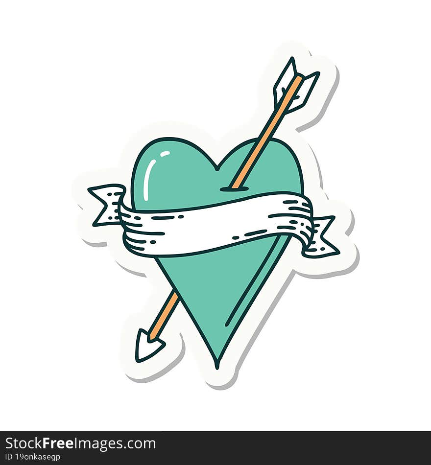 tattoo style sticker of an arrow heart and banner