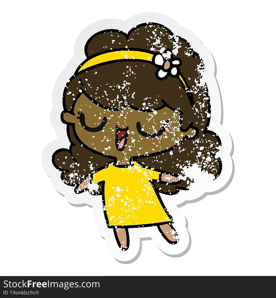 distressed sticker cartoon of cute kawaii girl