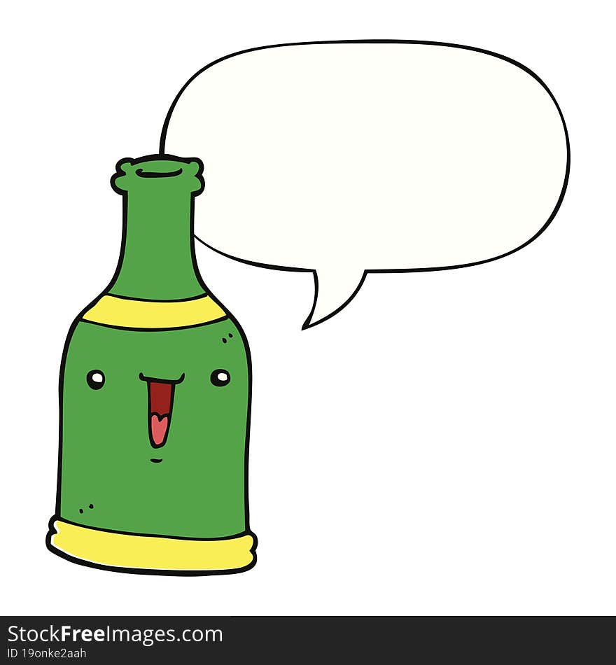 cartoon beer bottle and speech bubble