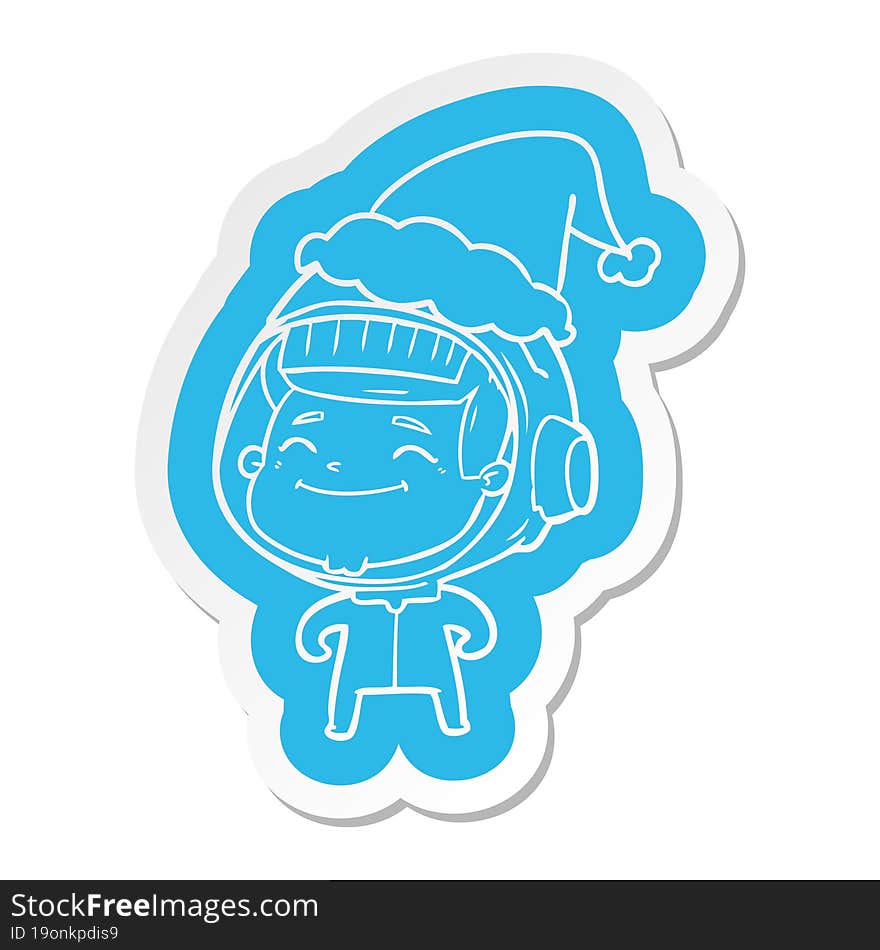 happy cartoon  sticker of a astronaut wearing santa hat