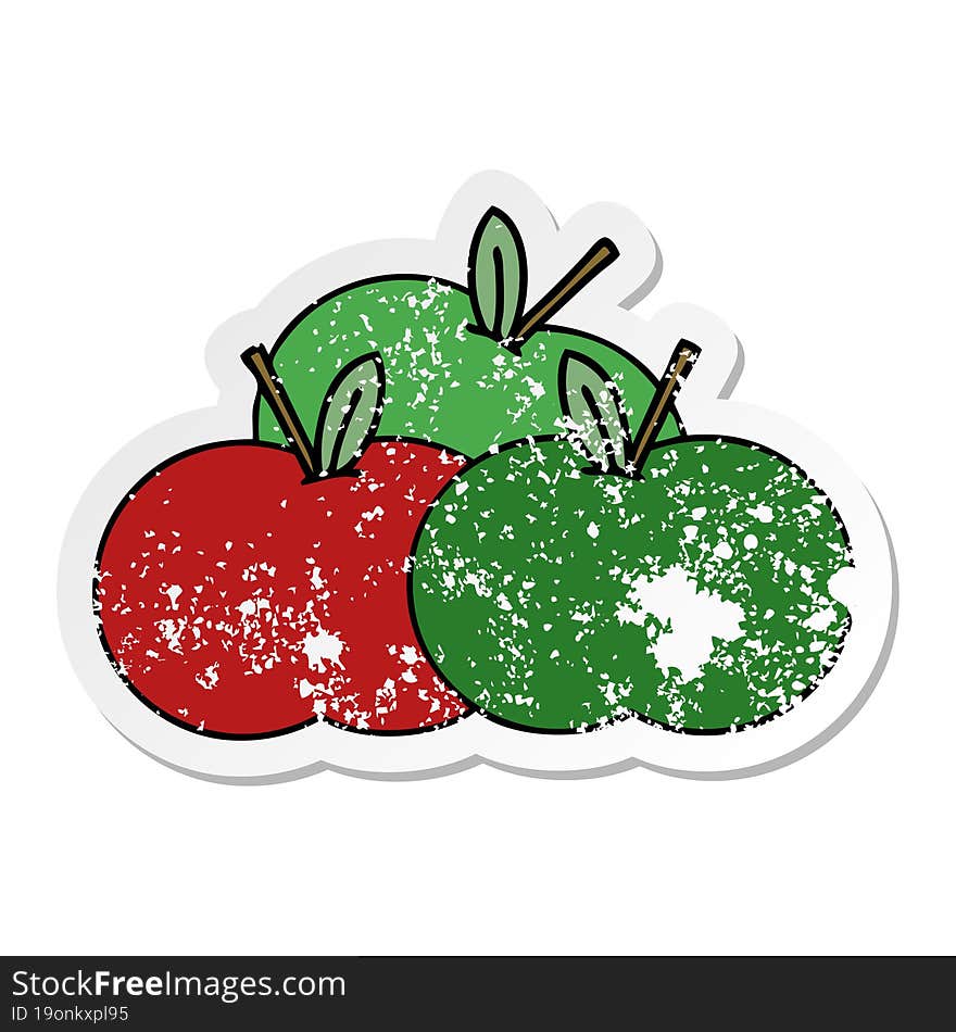 distressed sticker of a cute cartoon juicy apple