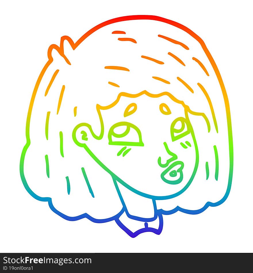 rainbow gradient line drawing of a cartoon face girl