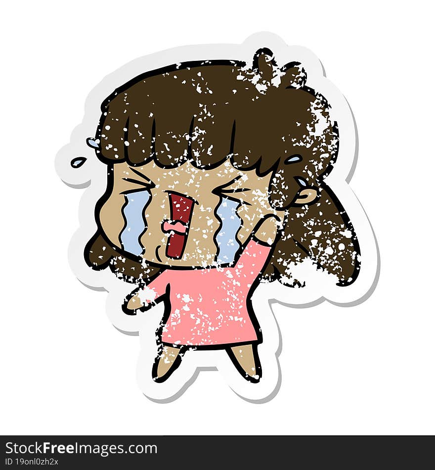 distressed sticker of a cartoon woman in tears