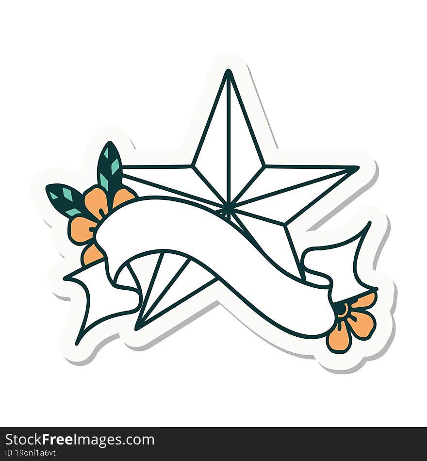 tattoo sticker with banner of a star