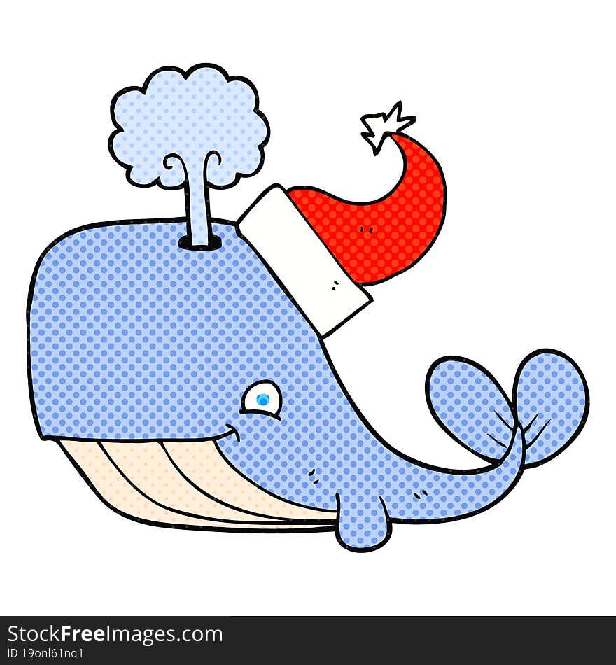 cartoon whale wearing christmas hat