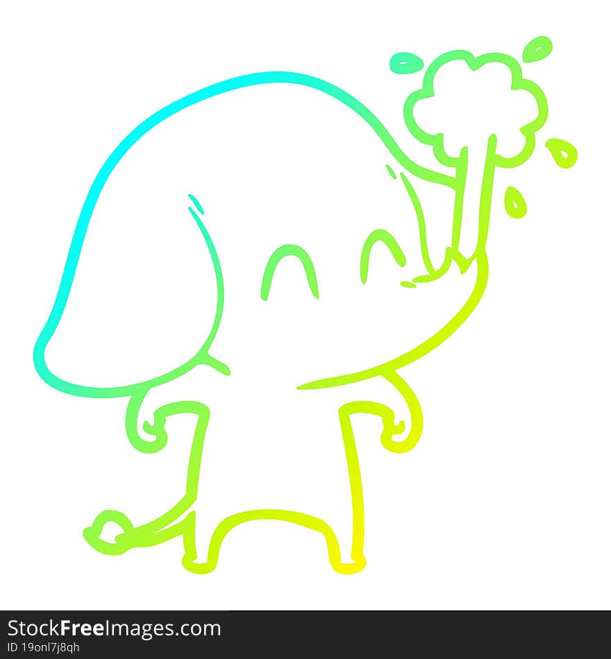 cold gradient line drawing cute cartoon elephant spouting water