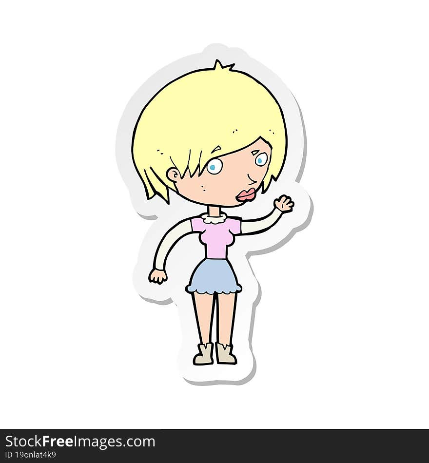 sticker of a cartoon waving woman