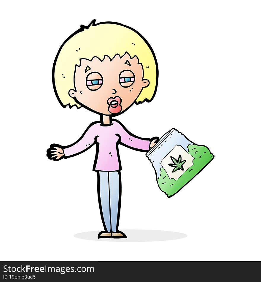 cartoon woman with bag of weed