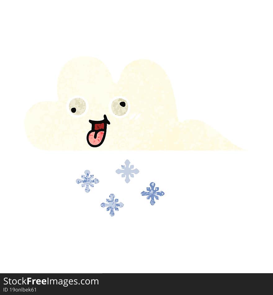 retro illustration style cartoon snow cloud