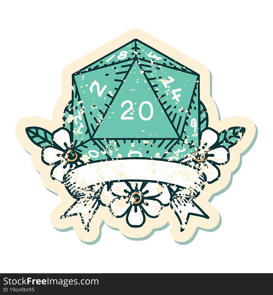 Natural 20 Critical Hit D20 Dice Roll Illustration