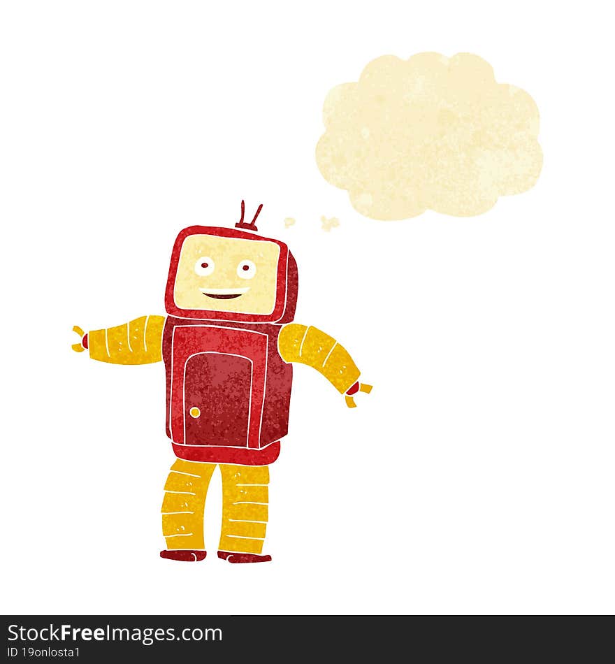 cartoon funny robot with thought bubble