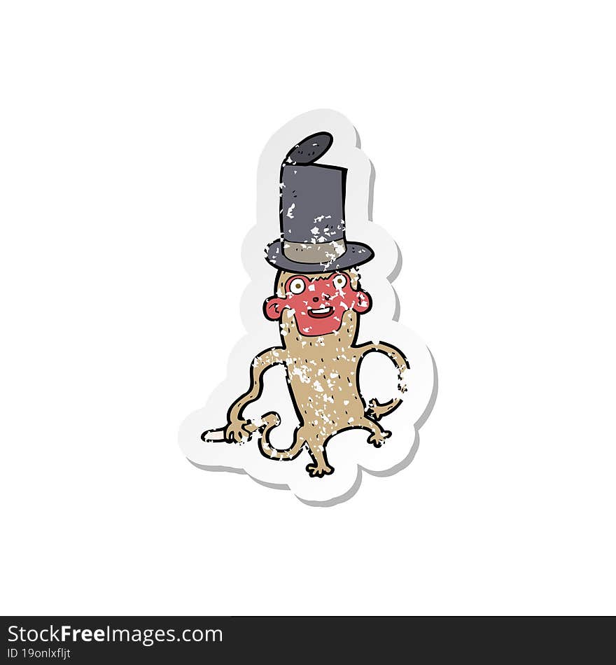 retro distressed sticker of a cartoon monkey wearing top hat