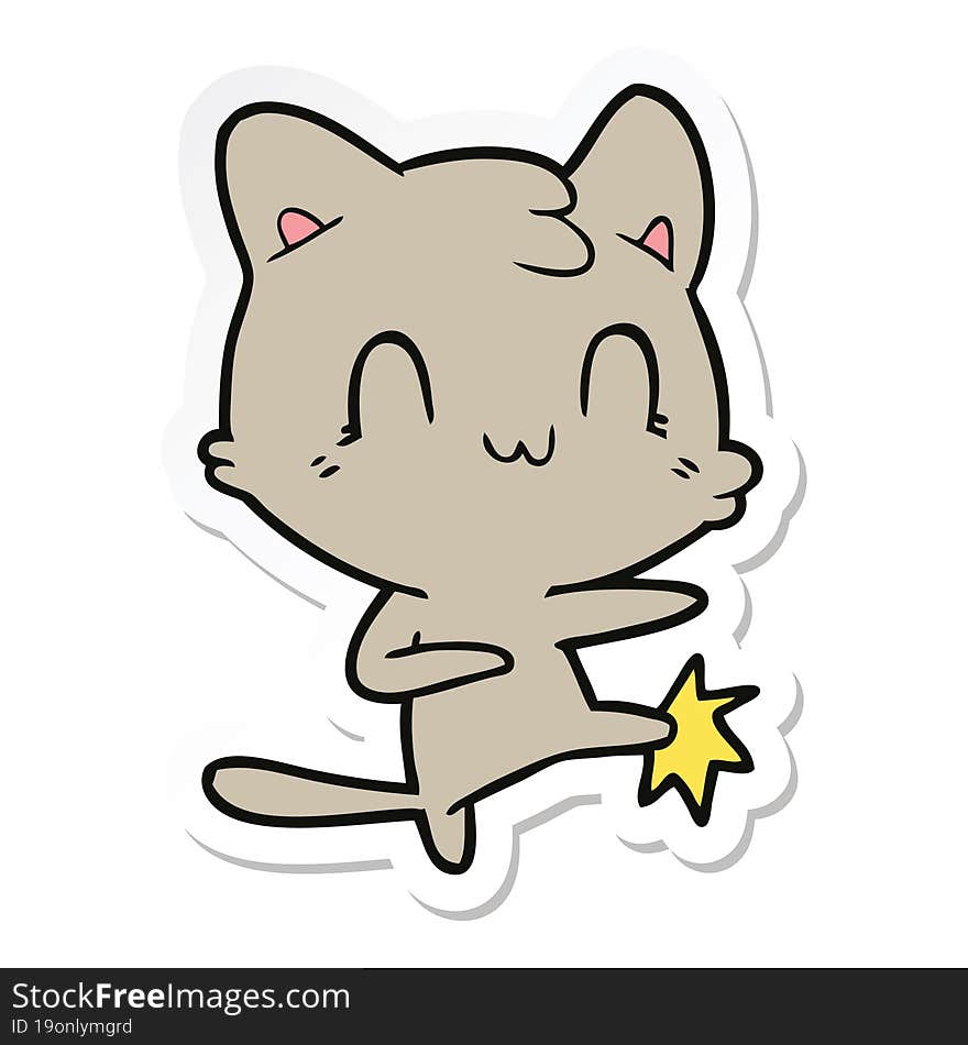 sticker of a cartoon happy cat karate kicking