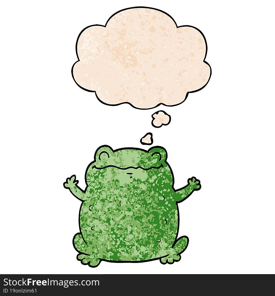 Cartoon Toad And Thought Bubble In Grunge Texture Pattern Style