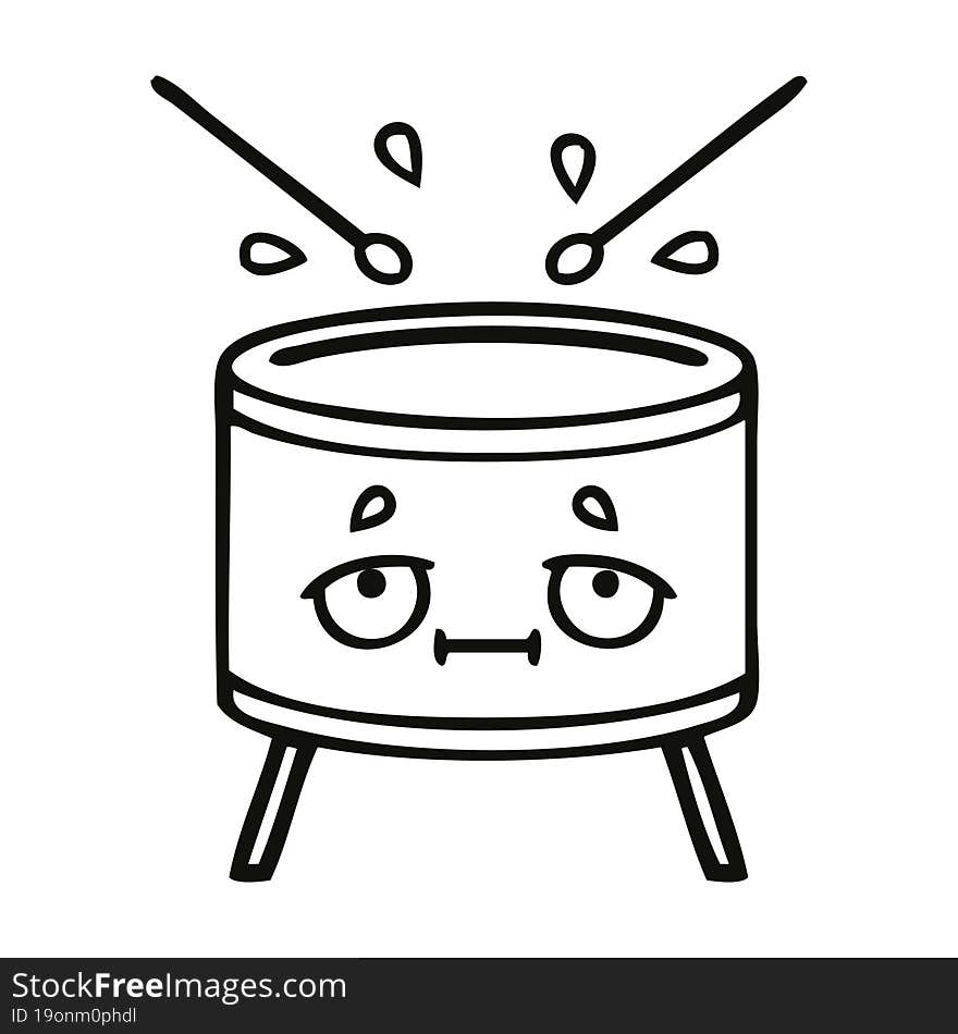 line drawing cartoon of a drum. line drawing cartoon of a drum