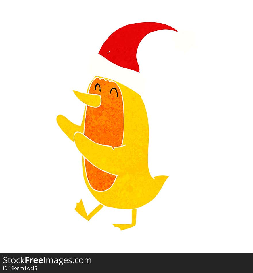 cartoon bird wearing xmas hat