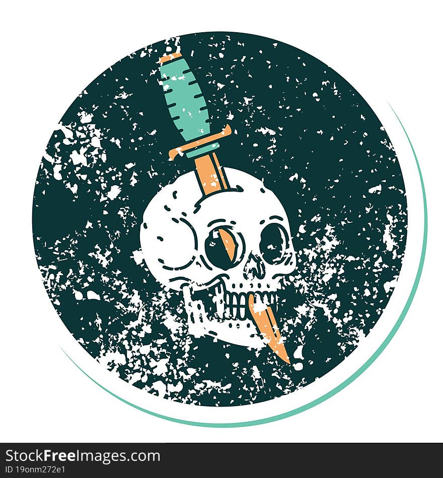 distressed sticker tattoo style icon of a skull and dagger