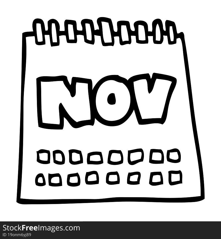 line drawing cartoon calendar showing month of november