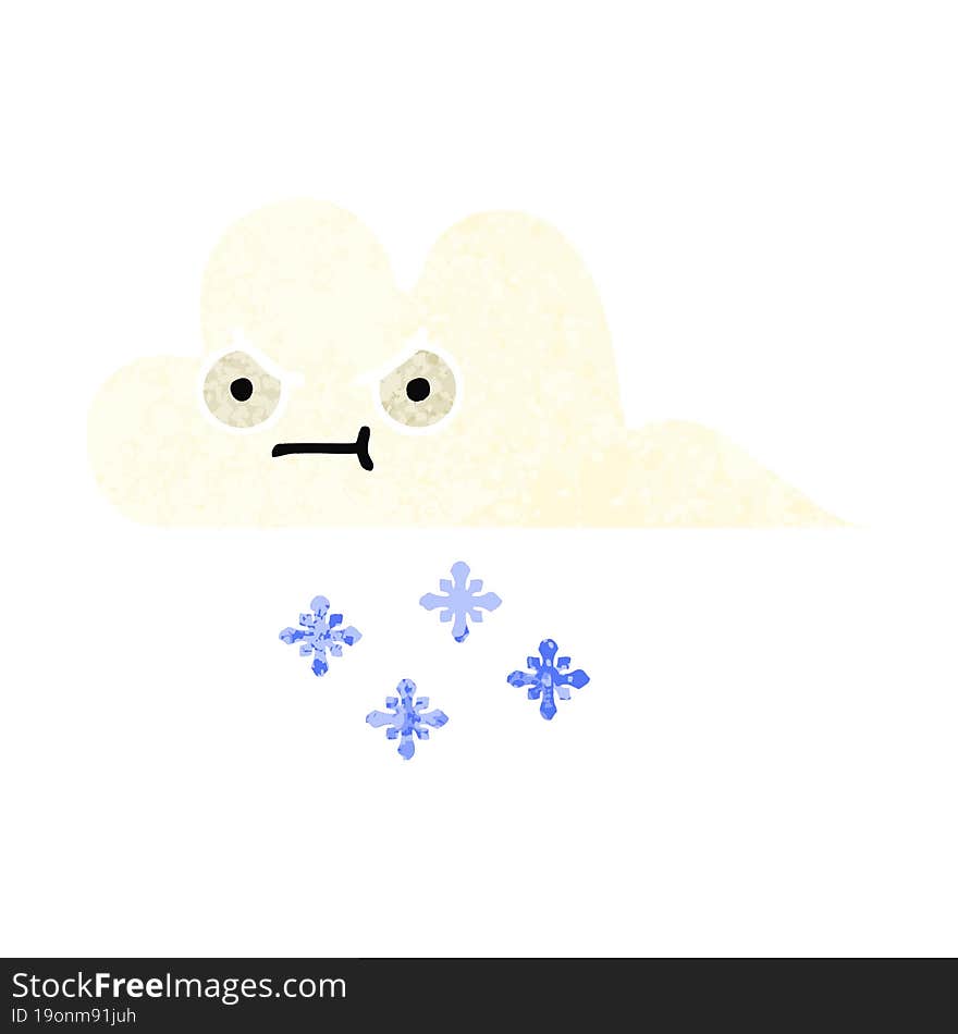 retro illustration style cartoon snow cloud