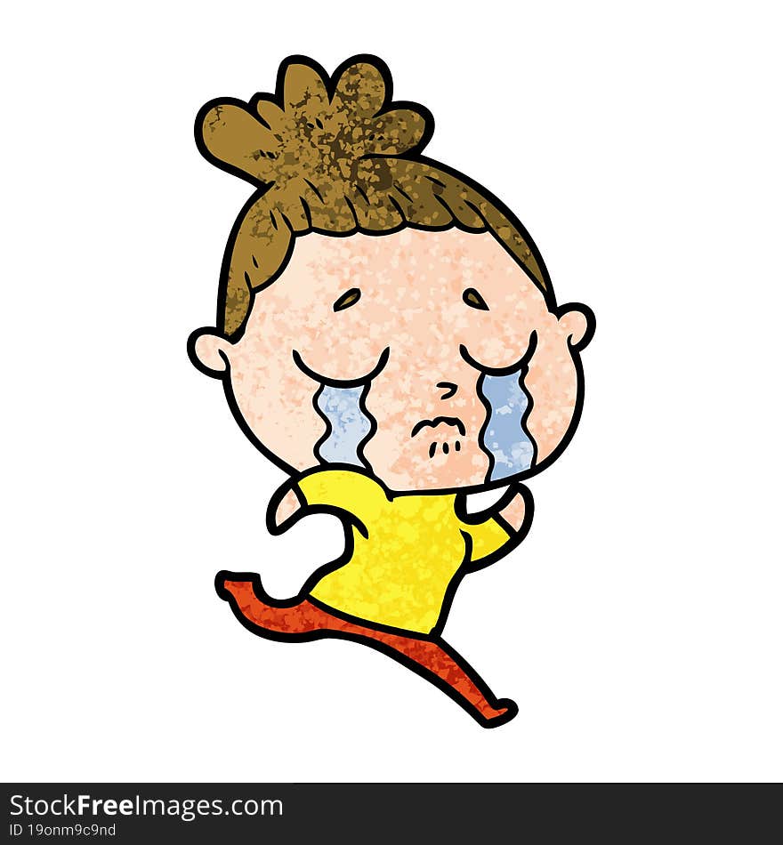 cartoon crying woman running away. cartoon crying woman running away