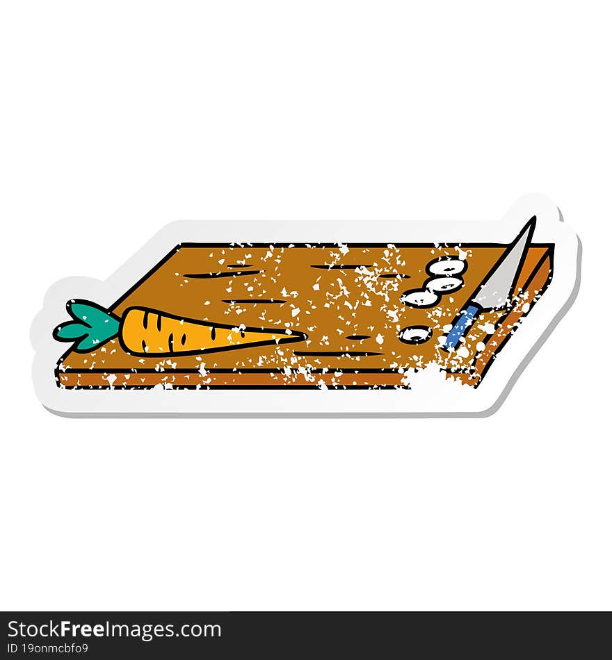 Distressed Sticker Cartoon Doodle Of Vegetable Chopping Board