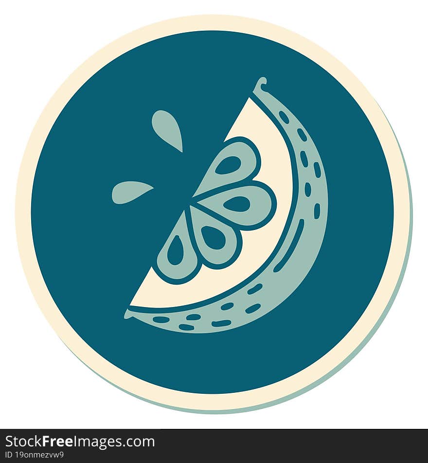 sticker of tattoo in traditional style of a slice of lemon. sticker of tattoo in traditional style of a slice of lemon