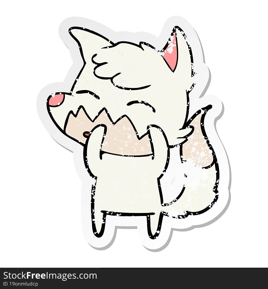 distressed sticker of a cartoon fox