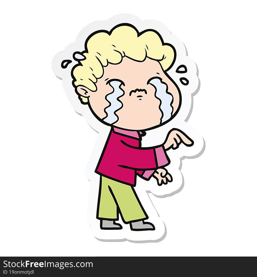 sticker of a cartoon man crying