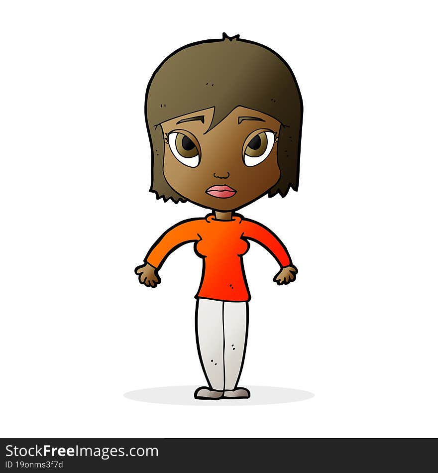 cartoon woman shrugging shoulders