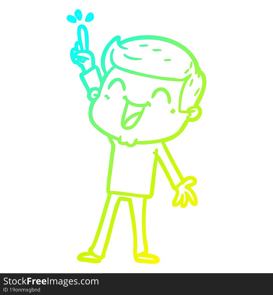 cold gradient line drawing of a cartoon man laughing