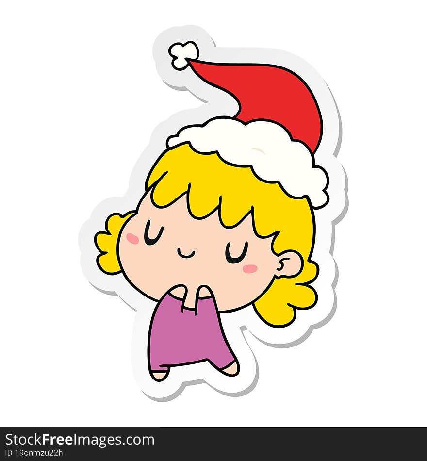 christmas sticker cartoon of kawaii girl