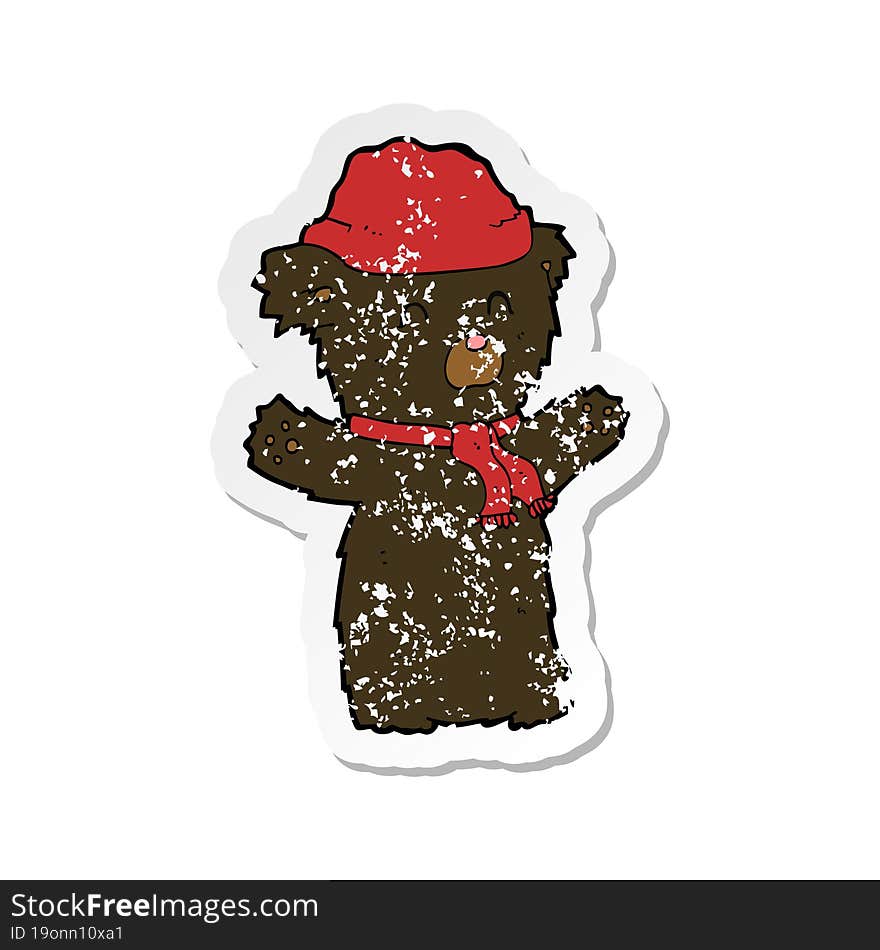 retro distressed sticker of a cartoon cute black bear