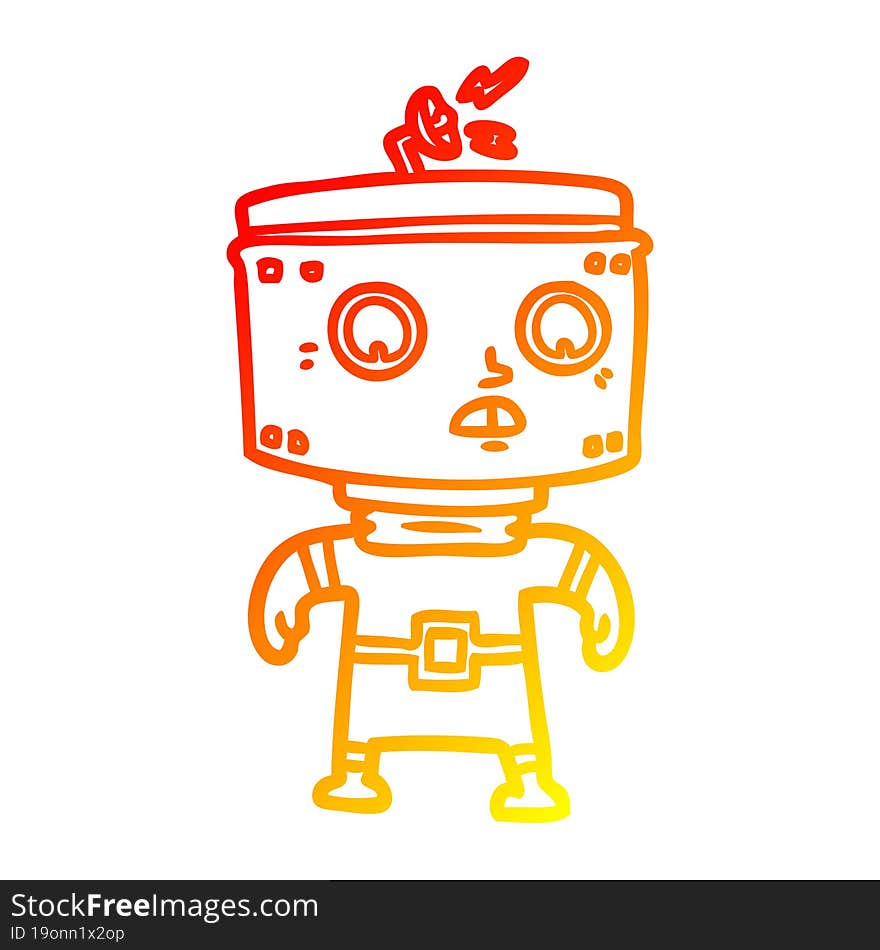 warm gradient line drawing of a cartoon robot