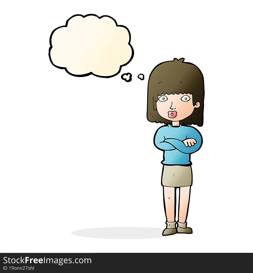 cartoon impatient woman with thought bubble