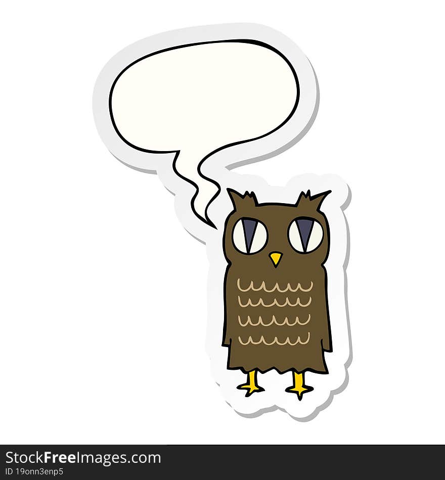 cartoon owl with speech bubble sticker. cartoon owl with speech bubble sticker