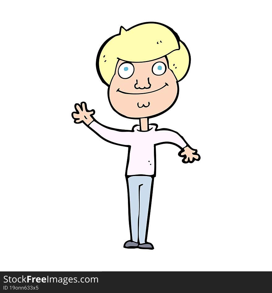 cartoon happy man waving