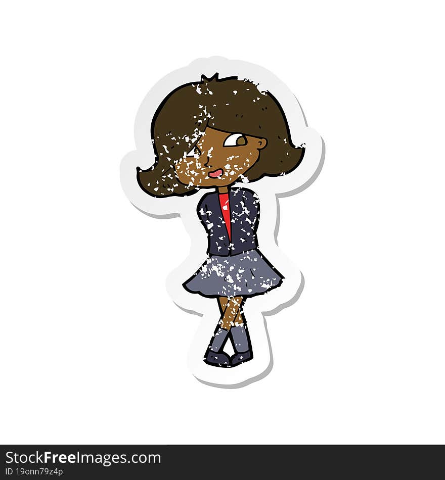 retro distressed sticker of a cartoon happy girl