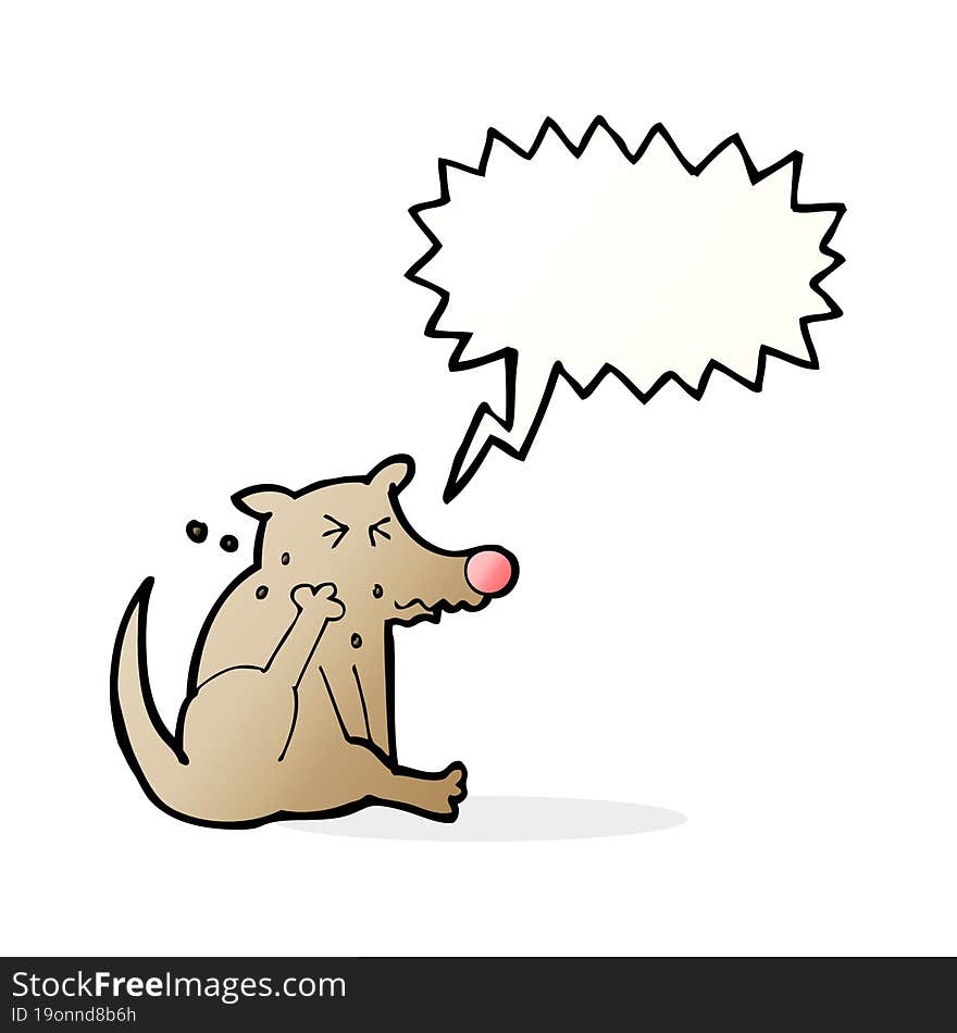 cartoon dog scratching with speech bubble