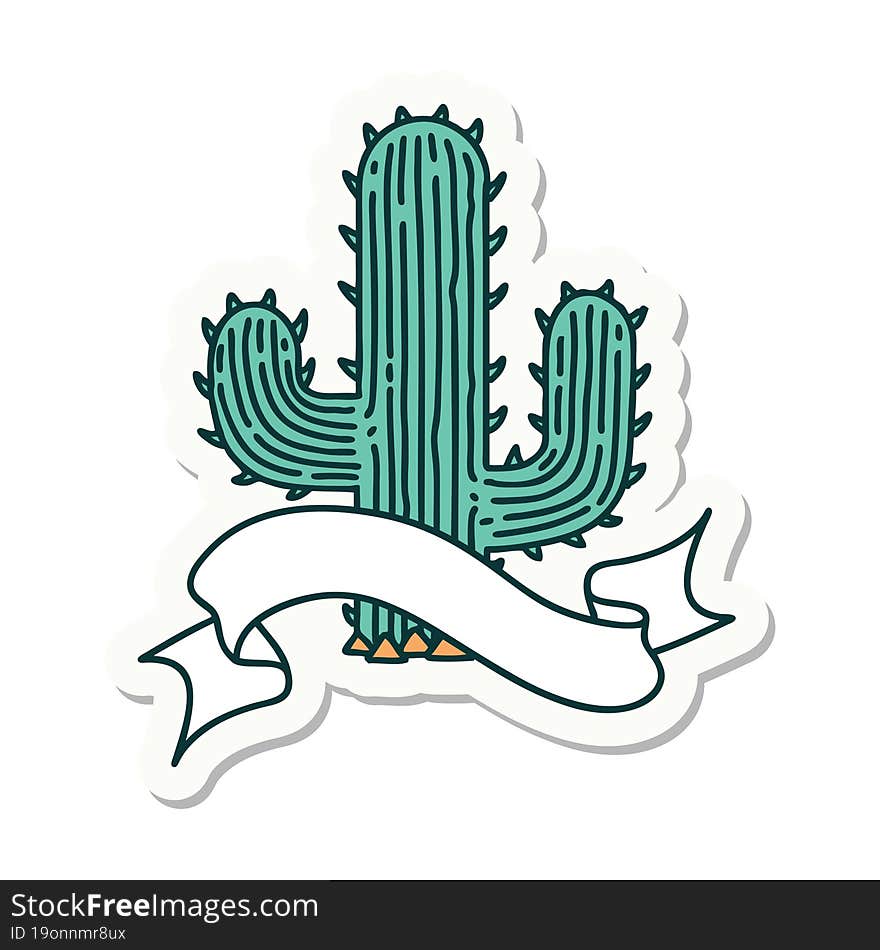 tattoo style sticker with banner of a cactus