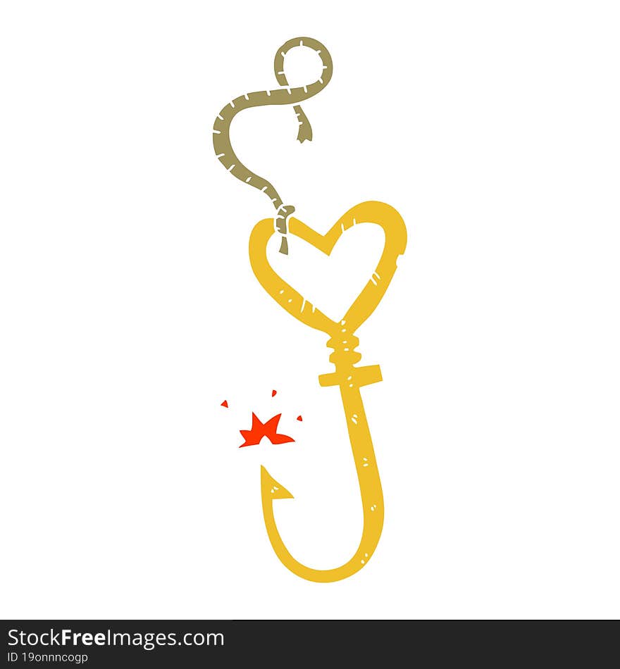 flat color illustration of a cartoon love heart fish hook