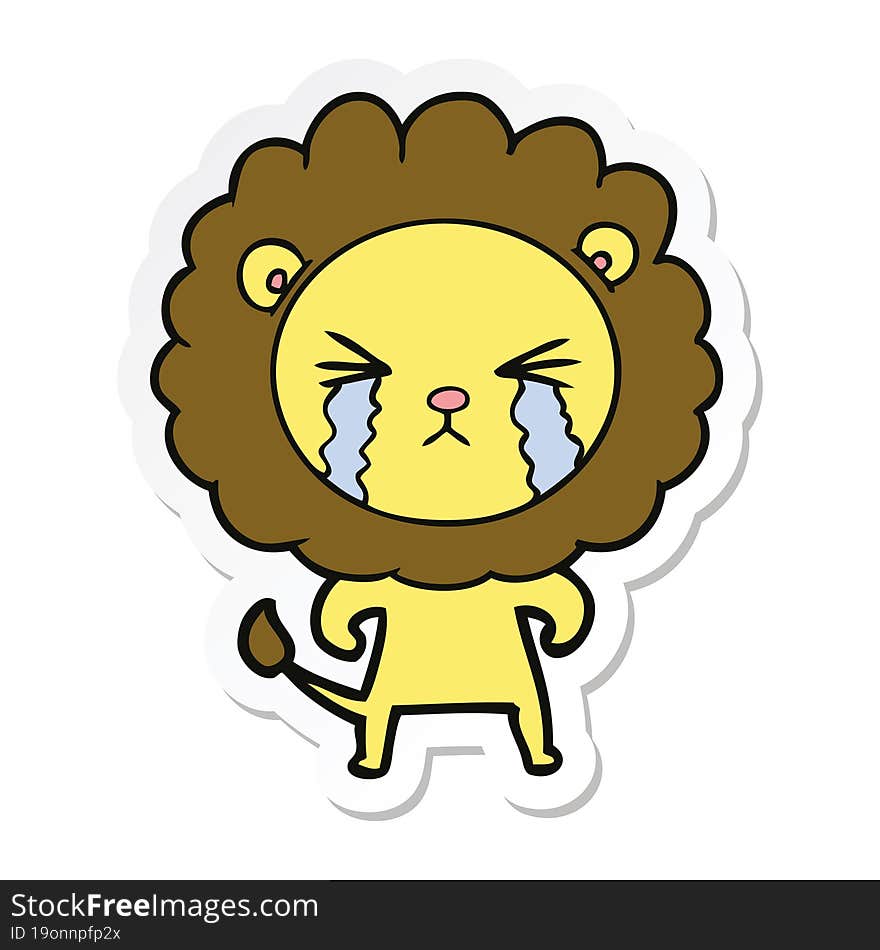 Sticker Of A Cartoon Crying Lion