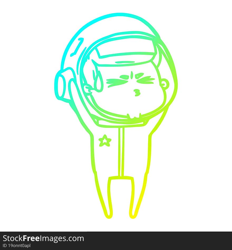 Cold Gradient Line Drawing Cartoon Stressed Astronaut