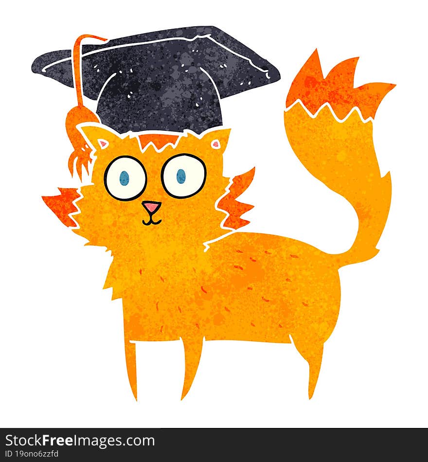 Retro Cartoon Cat Graduate