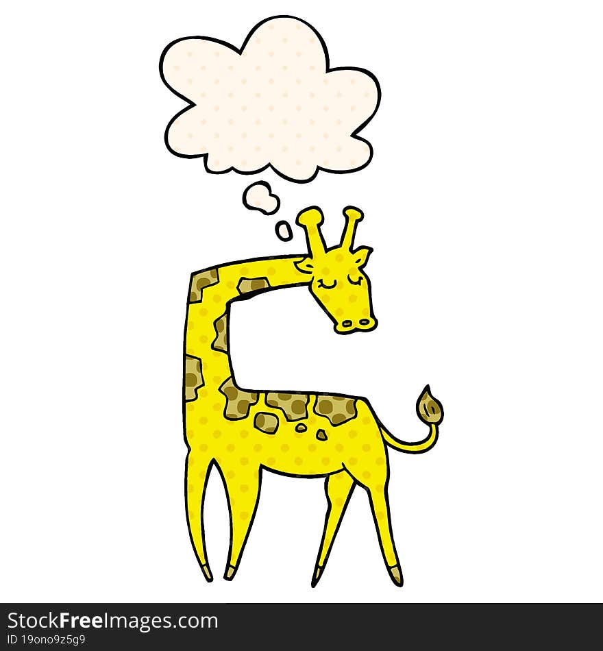 cartoon giraffe with thought bubble in comic book style