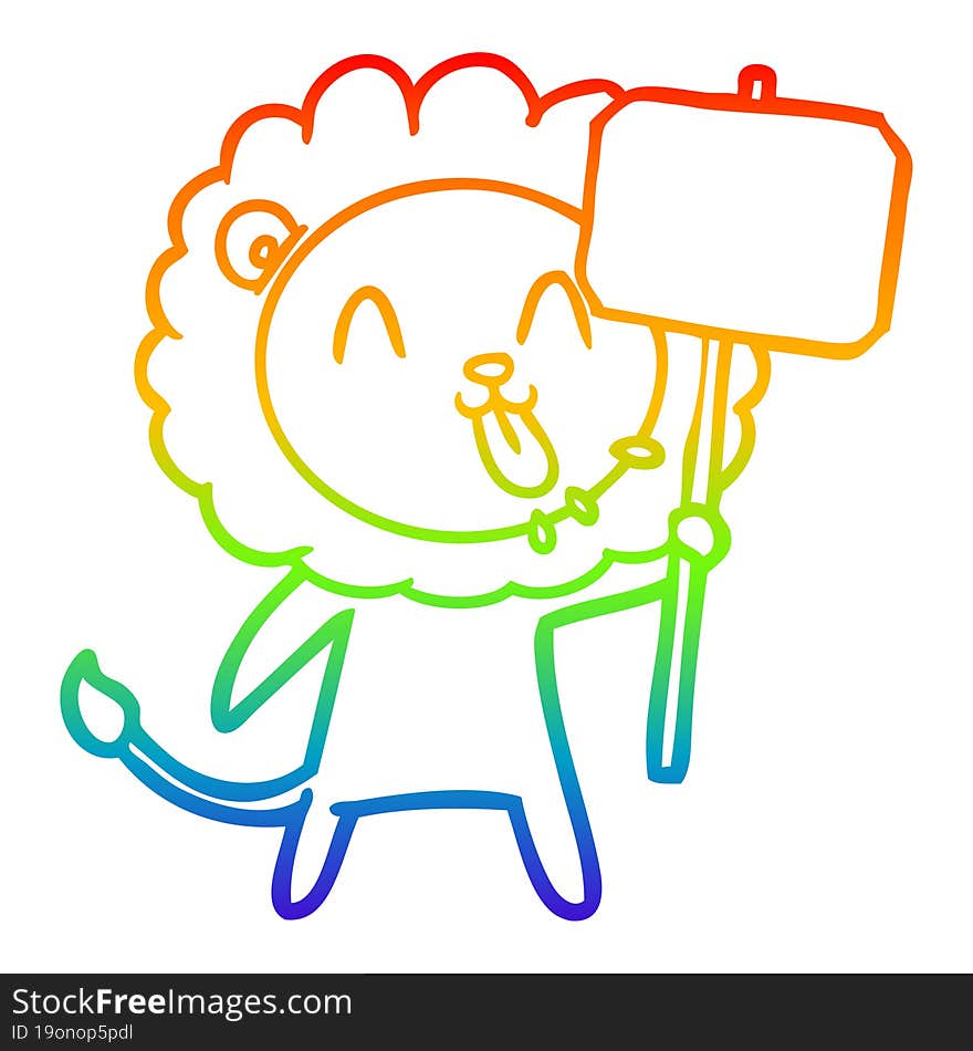 rainbow gradient line drawing happy cartoon lion