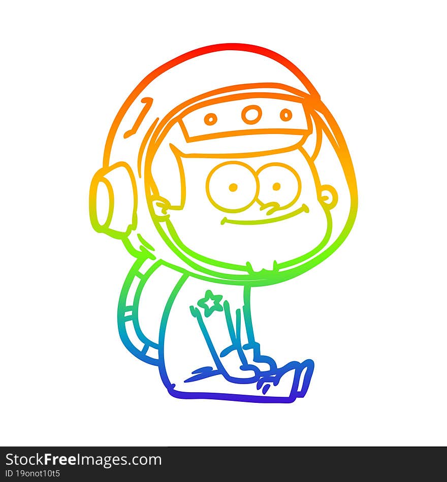 rainbow gradient line drawing of a happy astronaut cartoon