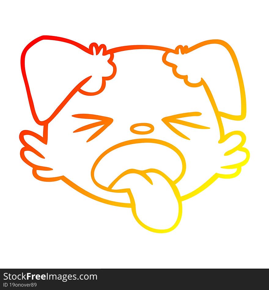 warm gradient line drawing of a cartoon dog face