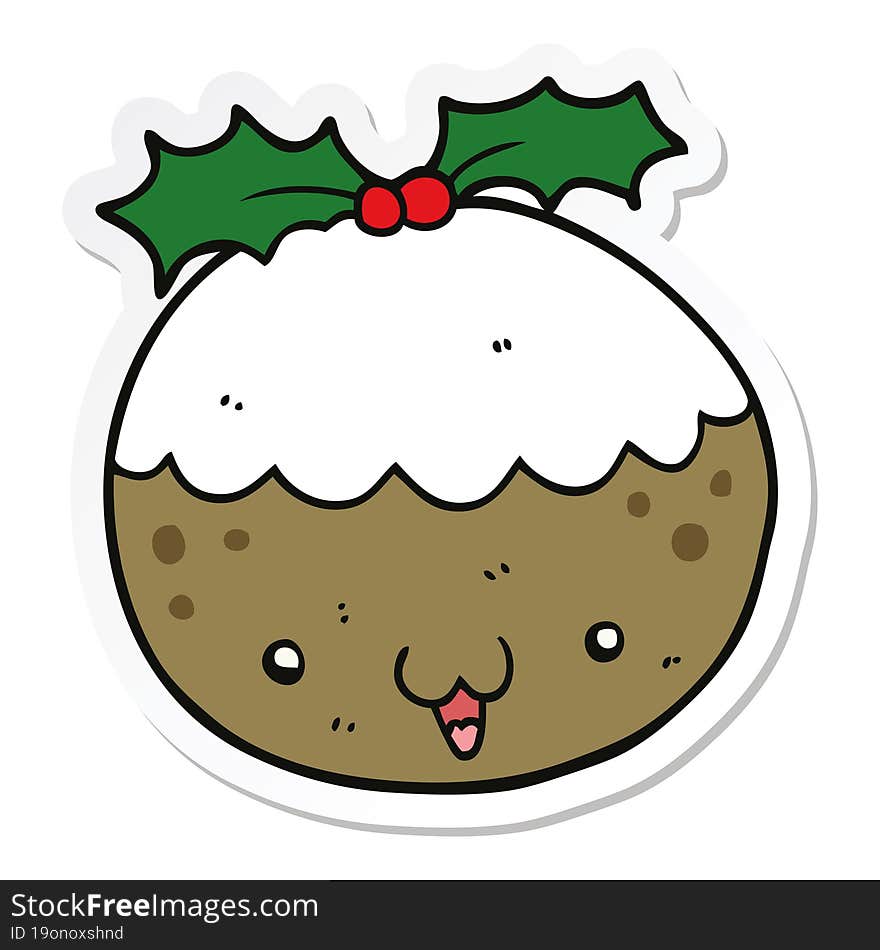 sticker of a cute cartoon christmas pudding