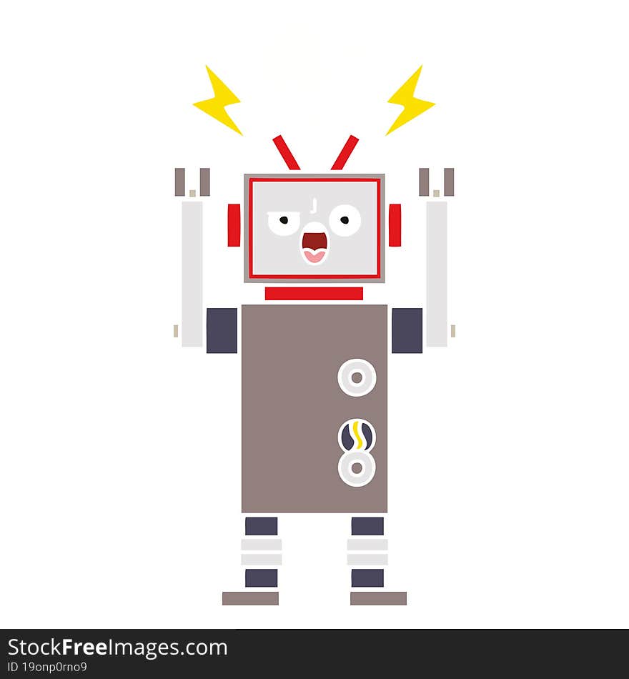 flat color retro cartoon broken robot